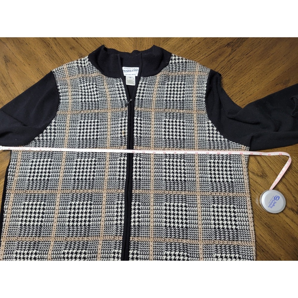 Pendleton Merino Wool Full Zip Cardigan Sweater XL Black Plaid Houndstooth Mock - Picture 5 of 7